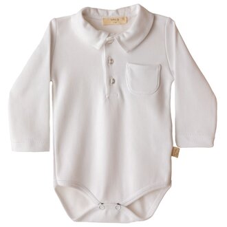 BabyGi White Polobody with Collar & Pocket - Long Sleeves
