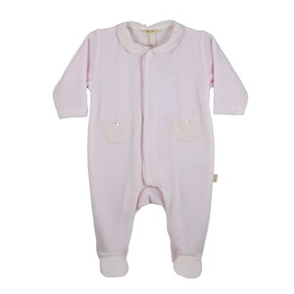 BabyGi Pink Velour Babygrow with Pockets - Pink Stripes