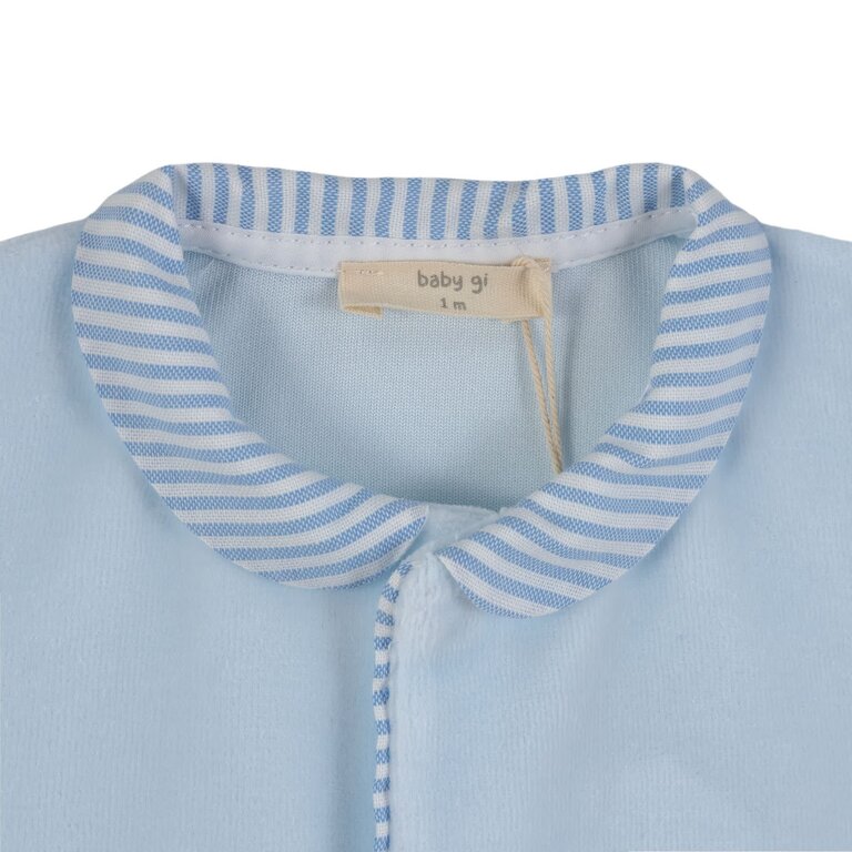 BabyGi Blue Velour Babygrow with Pockets - Blue Stripes