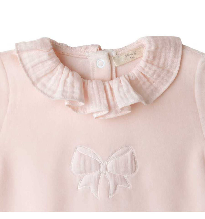 BabyGi Peach Babygrow with Bow and Frilly Collar