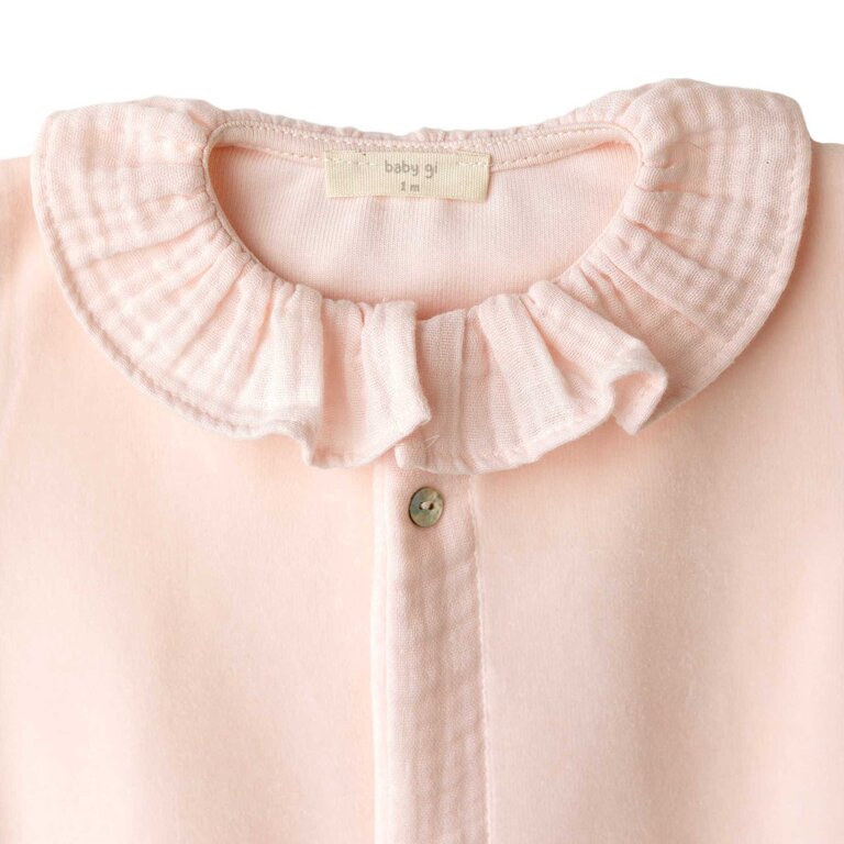 BabyGi Peach Babygrow with Front Row Buttons and Frilly Collar - 1 Maand