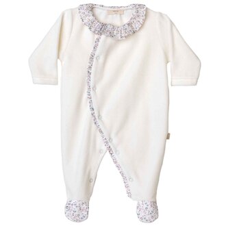 BabyGi Ivory Velours Babygrow with Front Button Row Liberty