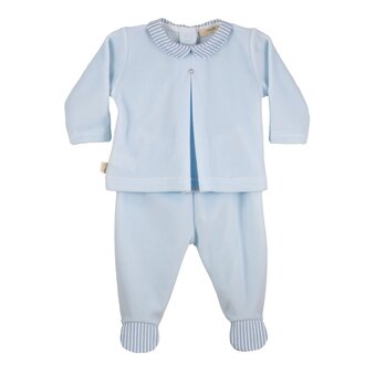 BabyGi 2 Pc. Blue Velour Set with Striped Collar