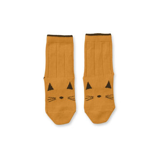 Liewood Silas Cotton Socks 2-pack - Cat Mustard  - 0/6 maand
