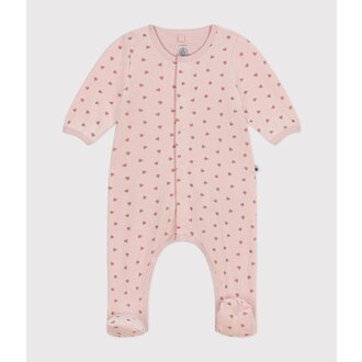 Petit Bateau Bodyjama van velours met hartjesprint - saline-rosewood