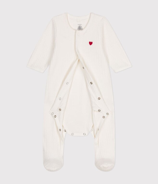 Petit Bateau Uniseks bodyjama van velours - marshmallow