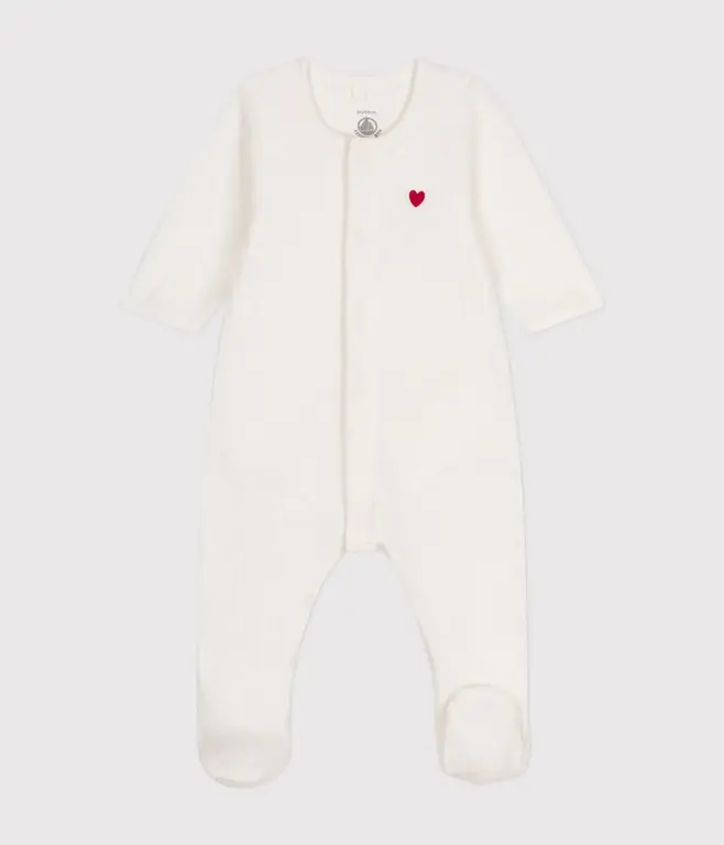 Petit Bateau Uniseks bodyjama van velours - marshmallow