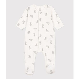 Petit Bateau Pyjama in tubic met konijntjesprint - marshmallow-gris
