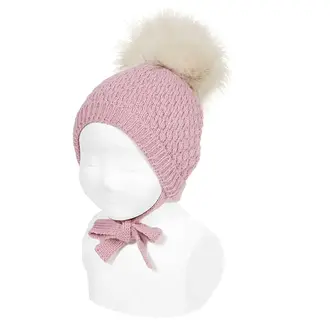 Condor Honeycomb Knit Hat Fur Pompom - Tamarisco