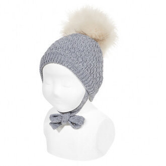 Condor Honeycomb Knit Hat Fur Pompom - Gris
