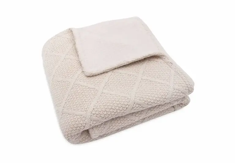 Jollein Deken Wieg 75x100cm Check Knit - Oatmeal/Teddy Fleece
