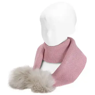 Condor Garter Stitch Scarf Fur Pompom - Rosa Palo - Uni