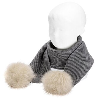 Condor Garter Stitch Scarf Fur Pompom - Gris Claro - Uni