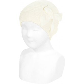 Condor Garter Stitch Knit Hat with Bow - Cava - Large