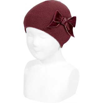 Condor Garter Stitch Knit Hat with Bow - Granate - Large