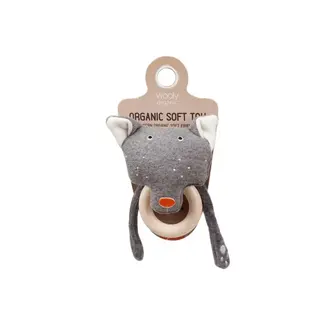 Wooly Organic Funky Rattle + Wooden Teether - Wolf