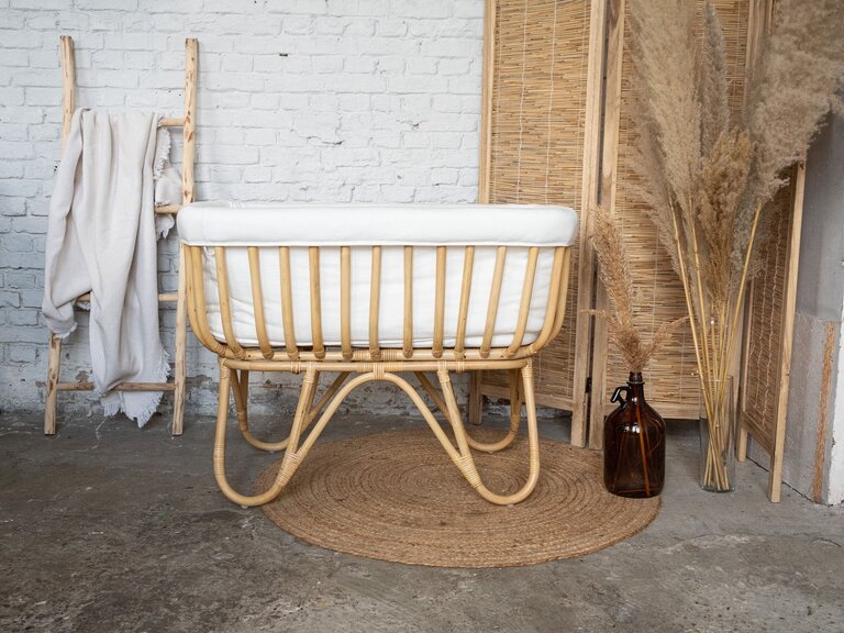 Childhome Rotan Wieg Rechthoekig + Matras  + Jersey Cover Ecru
