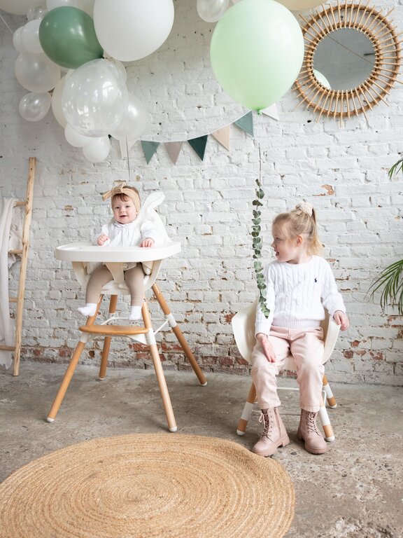 Childhome Evolu 2 Kinderstoel Naturel / Wit 2 In 1 + Beugel