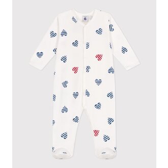 Petit Bateau Katoenen Babypyjama met gestreept hartje - marshmallow/multico