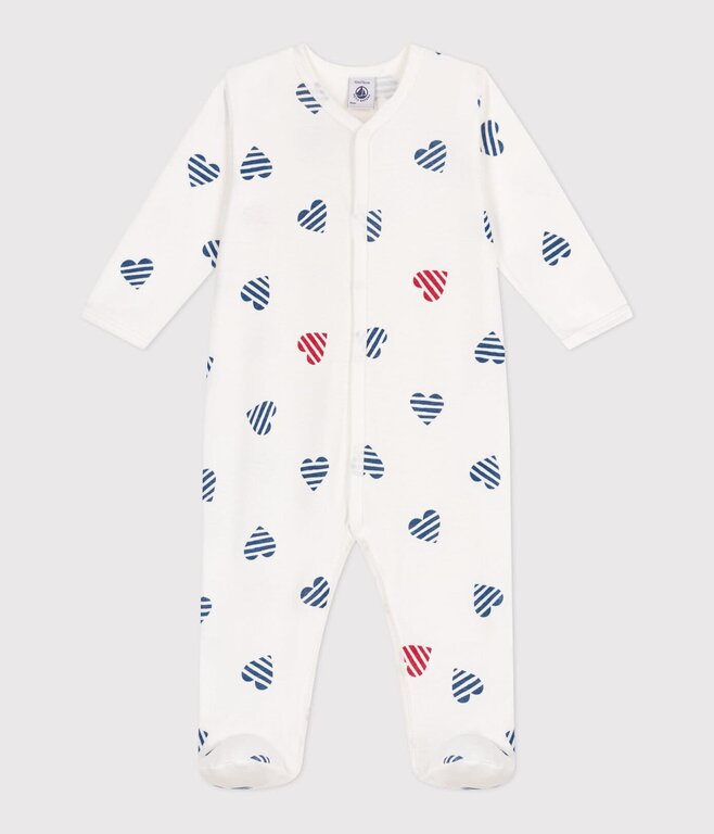 Petit Bateau Katoenen Babypyjama met gestreept hartje - marshmallow/multico