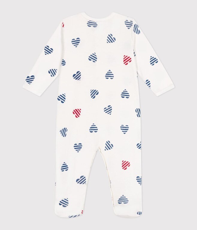Petit Bateau Katoenen Babypyjama met gestreept hartje - marshmallow/multico