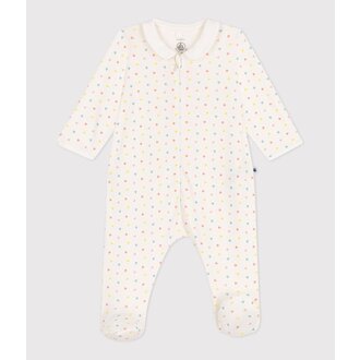 Petit Bateau Katoenen Babypyjama met ritskraagje en hartje - marshmallow/multico