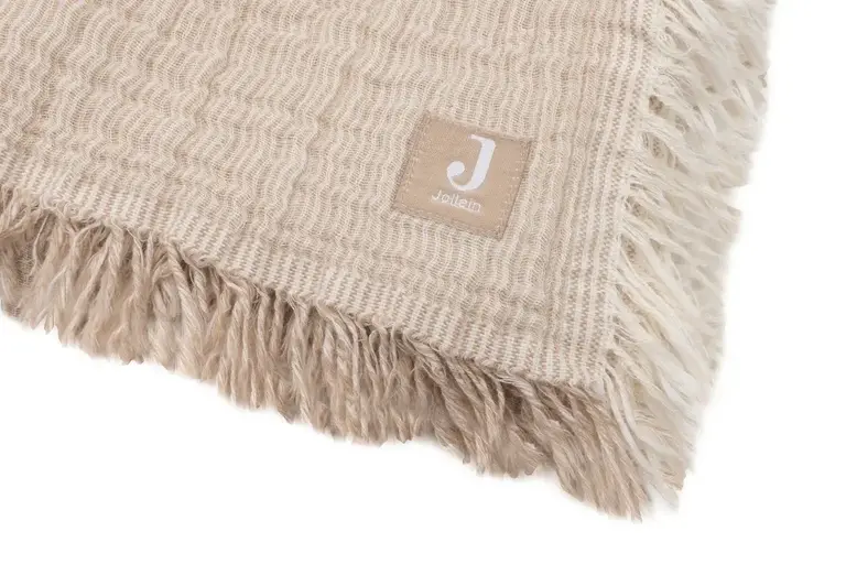 Jollein Deken Wieg 75x100cm Fringe Stripe - Biscuit/Ivory