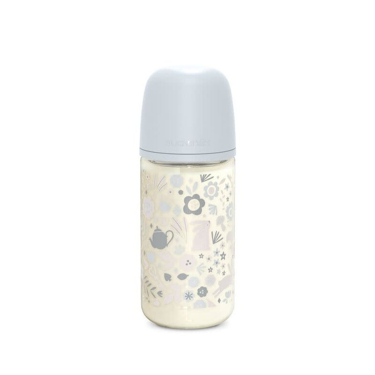 Suavinex Wonderland - Glazen Fles 240ML - Speen SXPro M - Blauw