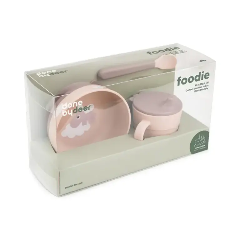Done by Deer Foodie first meal set w/suction - Happy clouds - Powder