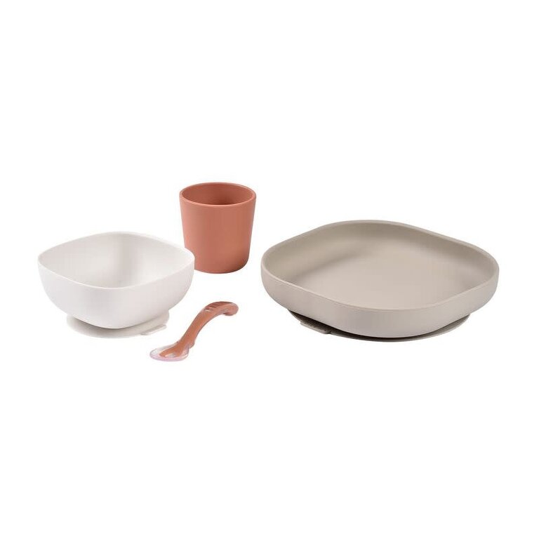 Béaba 4-delig siliconen serviesset Terracotta
