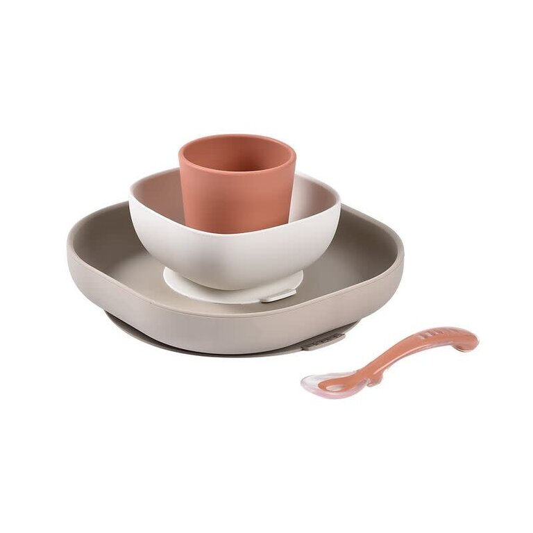 Béaba 4-delig siliconen serviesset Terracotta