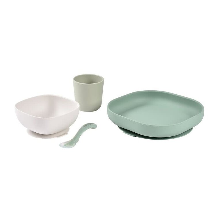 Béaba 4-delig siliconen serviesset Sage Green