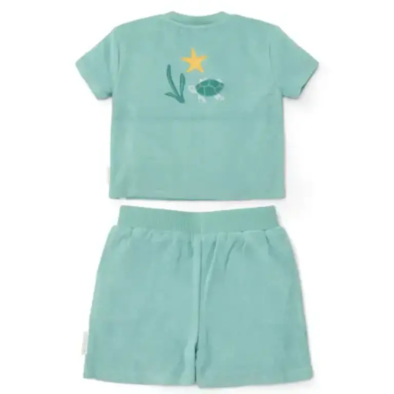 Little Dutch T-shirt en Short - Groen - Seashells and Stripes