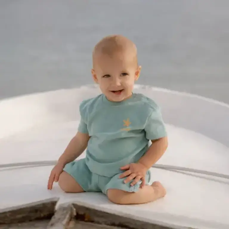 Little Dutch T-shirt en Short - Groen - Seashells and Stripes