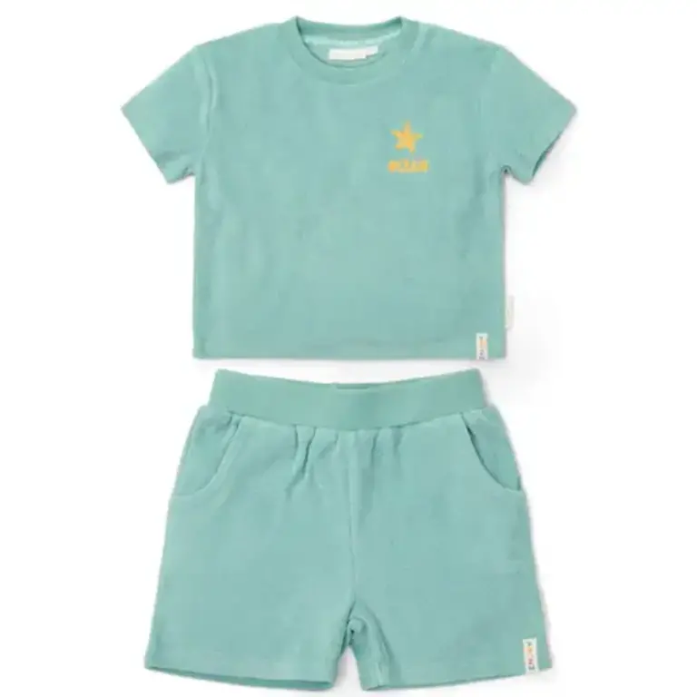 Little Dutch T-shirt en Short - Groen - Seashells and Stripes
