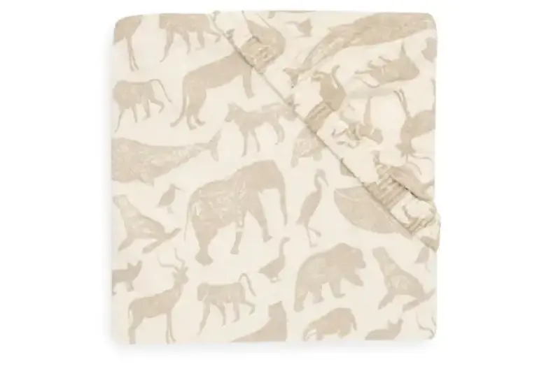 Jollein Hoeslaken Jersey 40/50x80/90cm Animals - Nougat