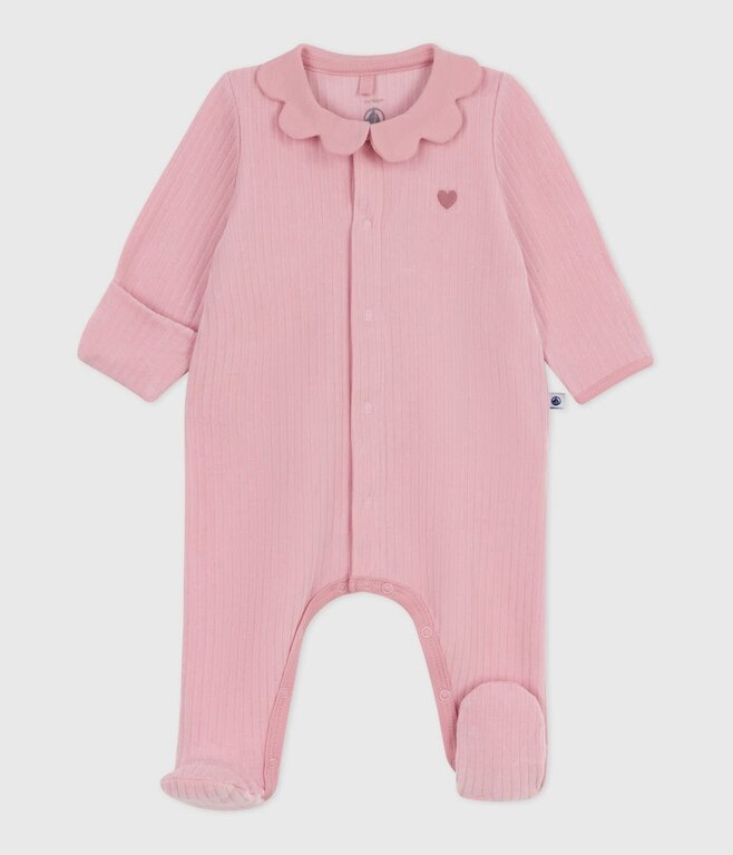 Petit Bateau Fluwelen babypyjama met effen kraag Roze