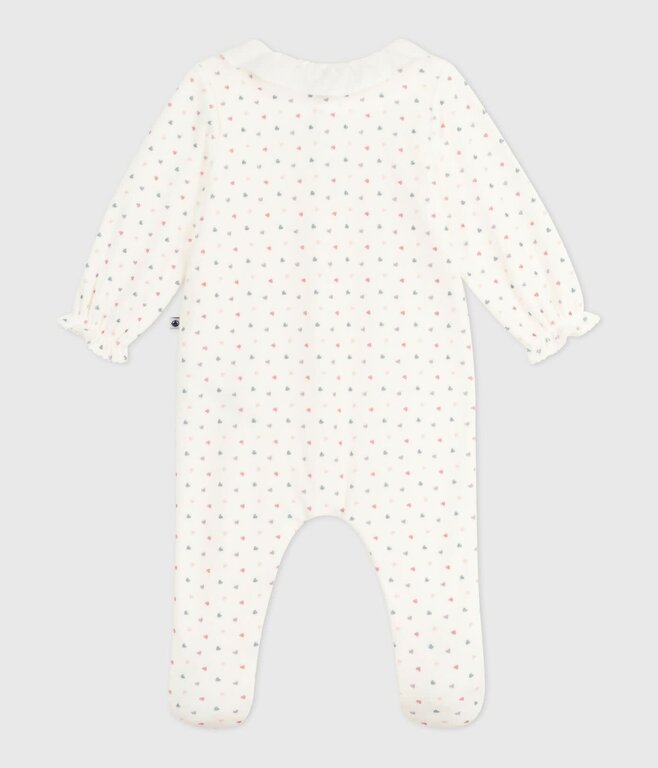 Petit Bateau Fluwelen babypyjama met kraag en hartjesprint