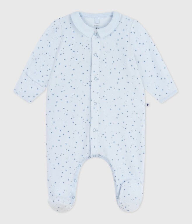 Petit Bateau Fluwelen babypyjama met kraag en sterrenprint