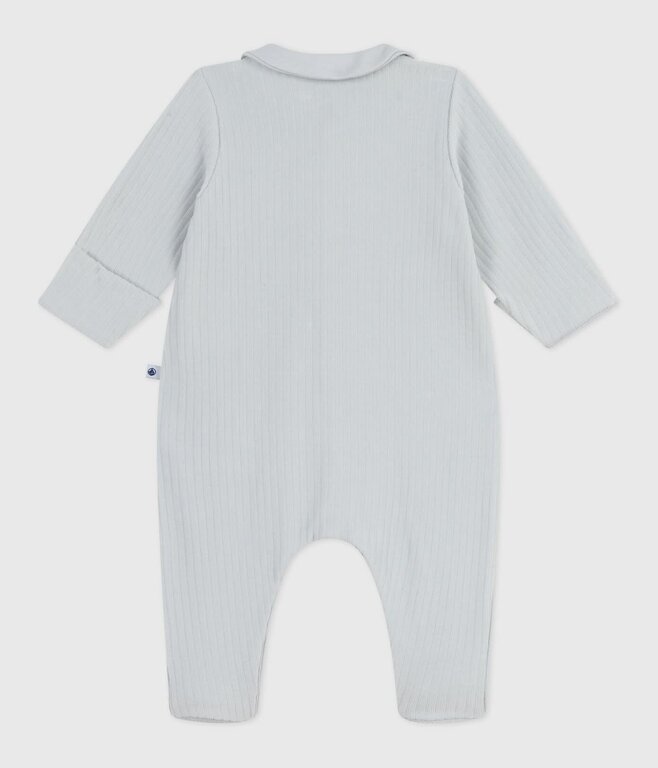 Petit Bateau Fluwelen babypyjama met effen kraag Blauwgrijs