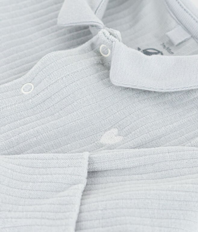 Petit Bateau Fluwelen babypyjama met effen kraag Blauwgrijs