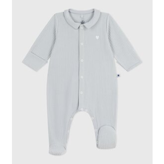 Petit Bateau Fluwelen babypyjama met effen kraag Blauwgrijs