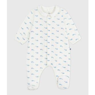 Petit Bateau Fluwelen babypyjama met kraag en walvisprint