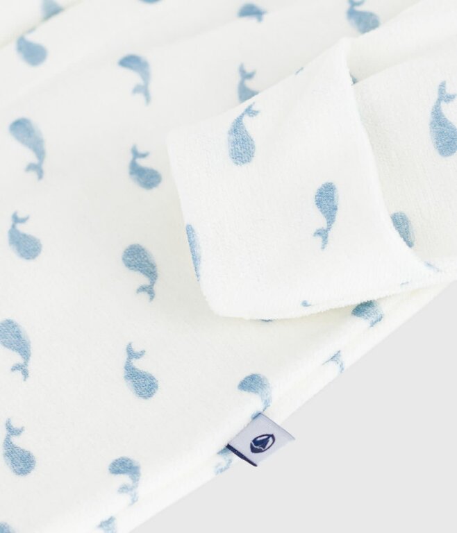 Petit Bateau Fluwelen babypyjama met kraag en walvisprint