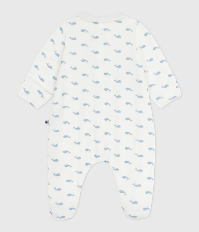 Petit Bateau Fluwelen babypyjama met kraag en walvisprint