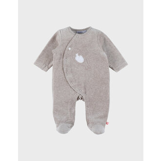 Noukie's Babypyjama van beige fluweel met geborduurde zeehond