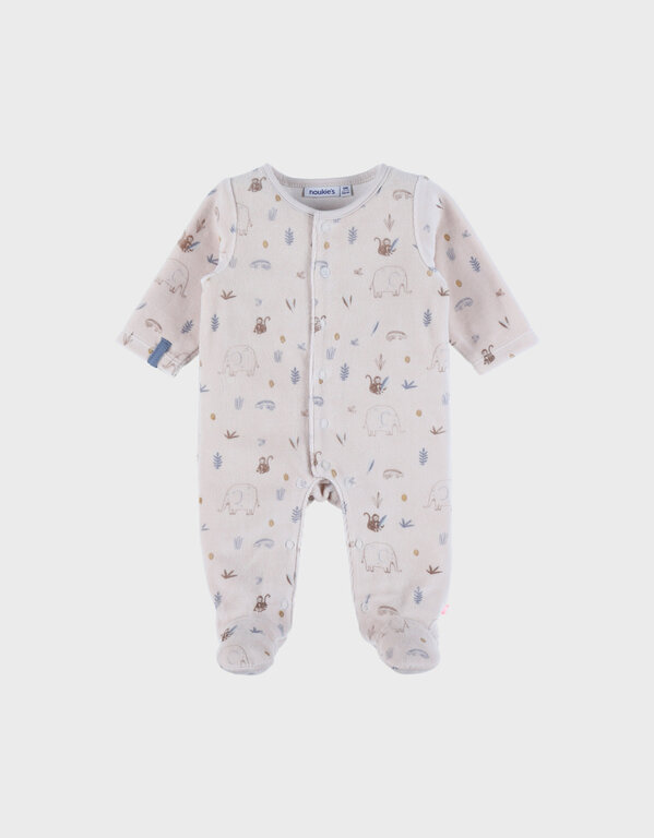Noukie's Fluwelen babypyjama met junglepatroon