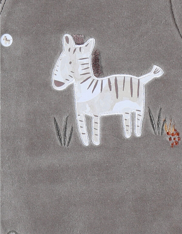 Noukie's Kaki fluwelen babypyjama met zebra borduursel