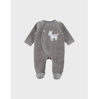 Noukie's Kaki fluwelen babypyjama met zebra borduursel