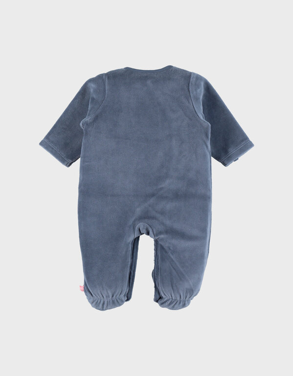 Noukie's Babypyjama in blauw fluweel met olifantenborduursel